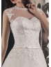 Sheer Neckline Ivory Lace Tulle Corset Back Minimalist Wedding Dress 